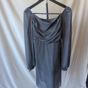 Periwinkle Draped Neck Long Sleeve Dress With Leotard